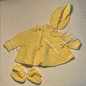 Hand Crocheted Baby Matching Set w/Sweater, Bonnet & Booties
